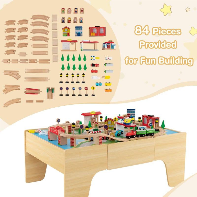 INFANS Train Table, 84 Pieces Wooden Kids Activity Toy Table Playset with Reversible Detachable Tabletop, Tracks, Train, Railway, City, Gift for Toddler Boys Girls Ages 3+ (38â€ x 24.5â€ x 15.5â€) - Image 5