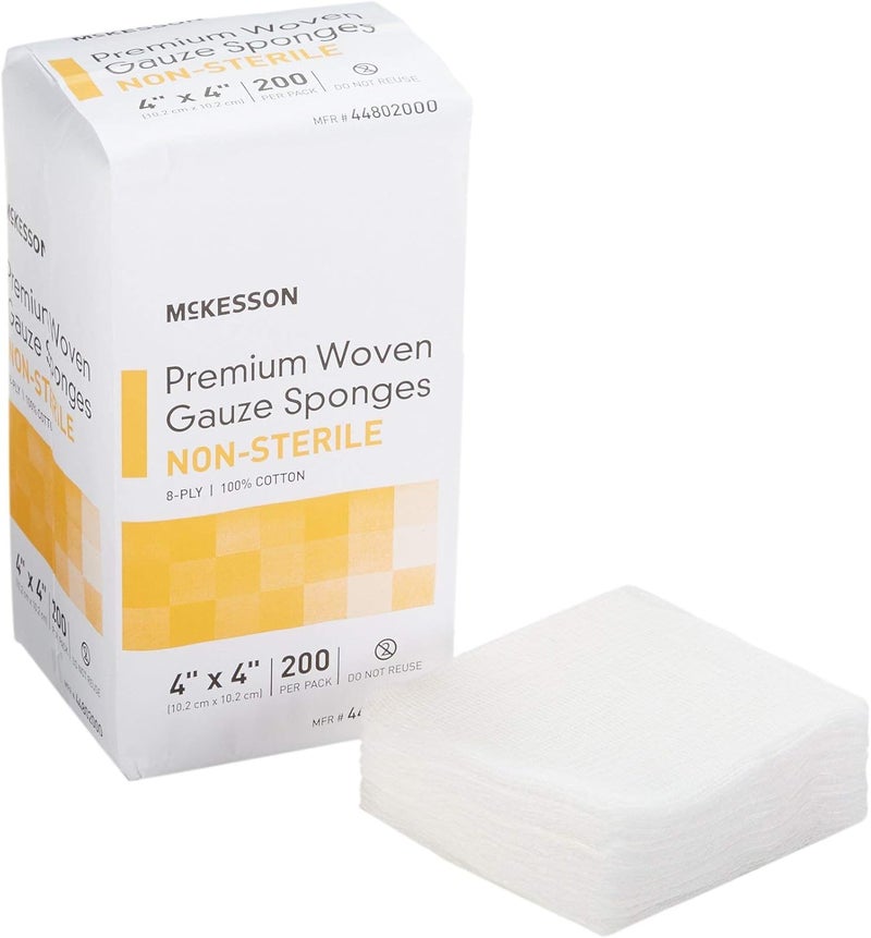 McKesson Premium Woven Gauze Sponges, Non-Sterile, 8-Ply, 100% Cotton, 4 in x 4 in, 200 per Pack, 1 Pack