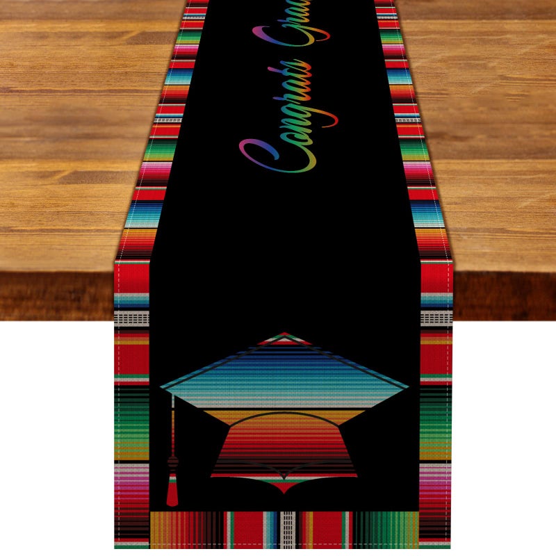 Pudodo Mexican Graduation Table Runner Congats Grad Class of 2025 Trencher Cap Party Classroom Dining Home Decoration