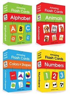 Amazing Flash Cards Set Of 4 Boxes: Early Development Of Preschool Toddler (220 Cards, Alphabet, Num 