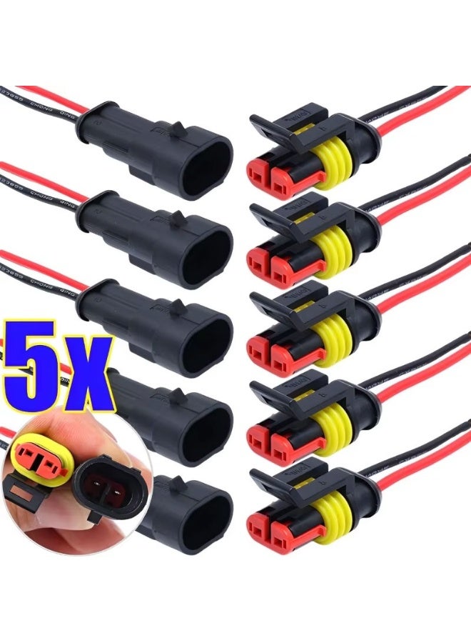 2 Pin Way Plug Waterproof Automotive Car Wire Electrical Connectors Plug with Wire for Car Motorcycle Scooter Marine 5Set - Image 1