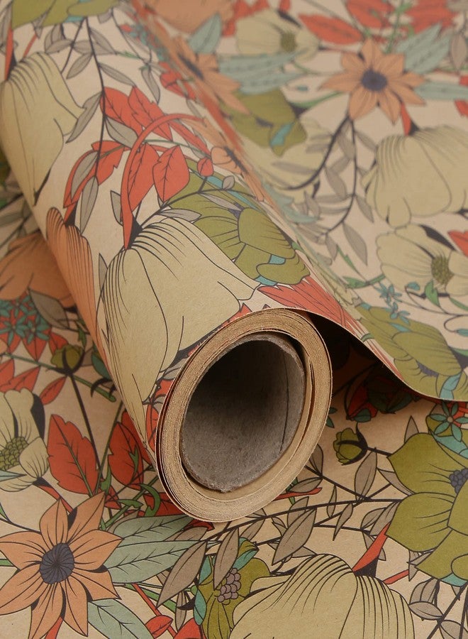 Aimyoo Floral Kraft Wrapping Paper Roll, 17 inch x 10 ft, All Occasion Vintage Flower Gift Wrap for Wedding Birthday Bridal Shower - Image 1