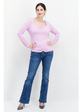 INC Women V Neck Long Sleeve Plain, Lavender  - Image 4