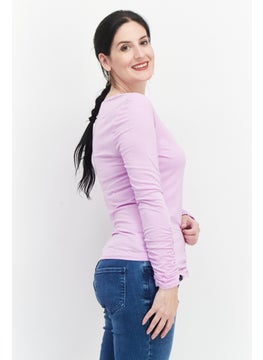 INC Women V Neck Long Sleeve Plain, Lavender  - Image 2