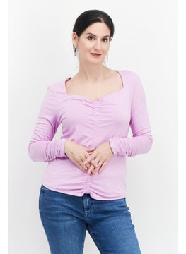 INC Women V Neck Long Sleeve Plain, Lavender  - Image 1