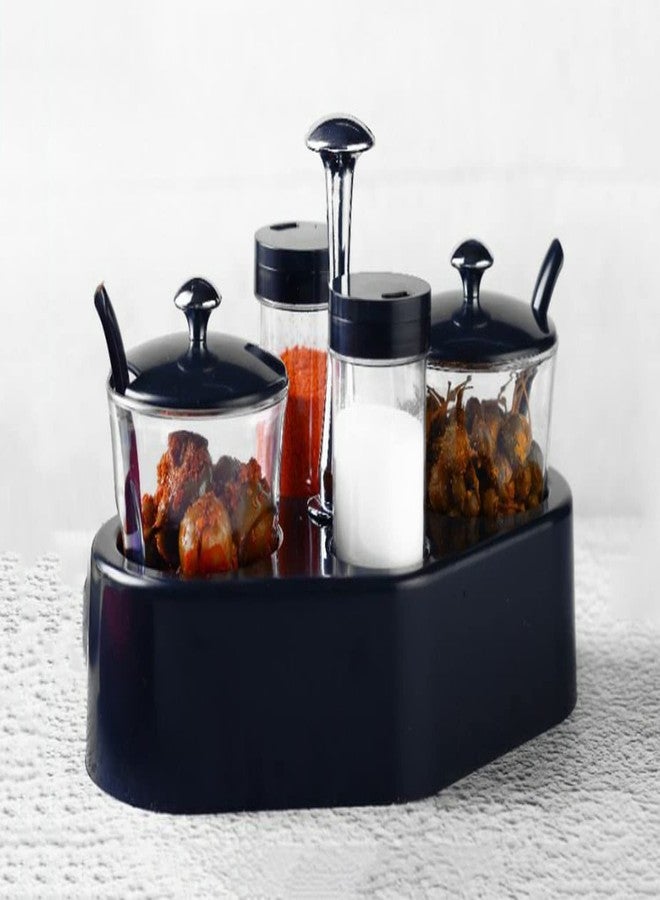 Elexiq Food Grade Salt Pepper Pickle Set with Stand for Kitchen Dining Transparent Plastic 4 Piece Salt & Pepper Set - Image 1