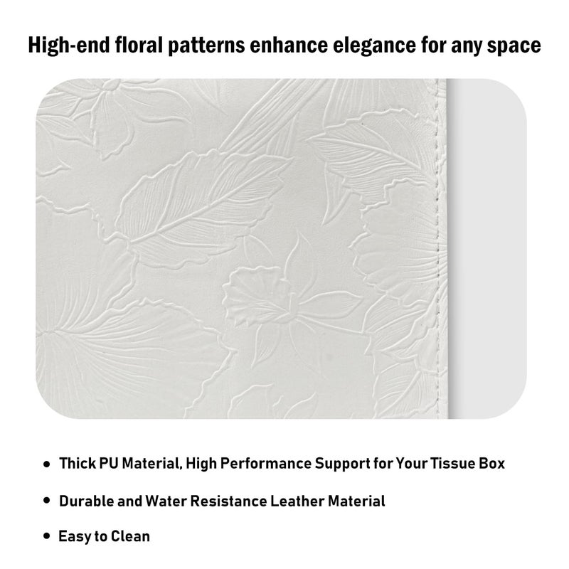 PARIERIS Tissue Box Holder Cover Square Tissue Cube Cover PU Leather Tissue Organizer with Bottom Belt for Bathroom, Tabletop, Kitchen, Night Stands, Office, Home, Car (1, White) - Image 5