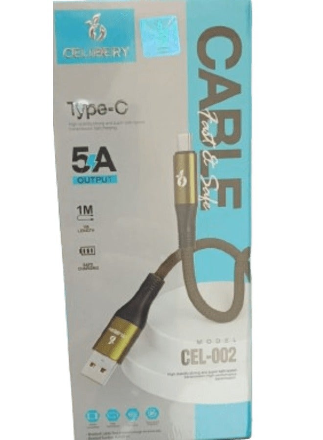 CELIBERY Super Fast USB To Type-C Data Charging Cable Black - Image 1