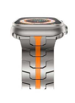NewWays Metal Band Compatible with Apple Watch Band Ultra 2 49mm Series 10 46mm Series 9 Series 8 Series 7 45mm 44mm SE 6 5 4 3 42mm iWatch Stainless Steel Link Bands, Titanium/Orange  - Image 1
