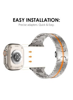 NewWays Metal Band Compatible with Apple Watch Band Ultra 2 49mm Series 10 46mm Series 9 Series 8 Series 7 45mm 44mm SE 6 5 4 3 42mm iWatch Stainless Steel Link Bands, Titanium/Orange  - Image 3