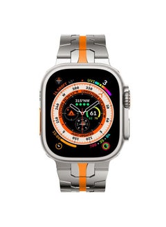 NewWays Metal Band Compatible with Apple Watch Band Ultra 2 49mm Series 10 46mm Series 9 Series 8 Series 7 45mm 44mm SE 6 5 4 3 42mm iWatch Stainless Steel Link Bands, Titanium/Orange  - Image 2