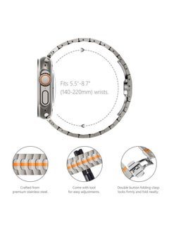NewWays Metal Band Compatible with Apple Watch Band Ultra 2 49mm Series 10 46mm Series 9 Series 8 Series 7 45mm 44mm SE 6 5 4 3 42mm iWatch Stainless Steel Link Bands, Titanium/Orange  - Image 4