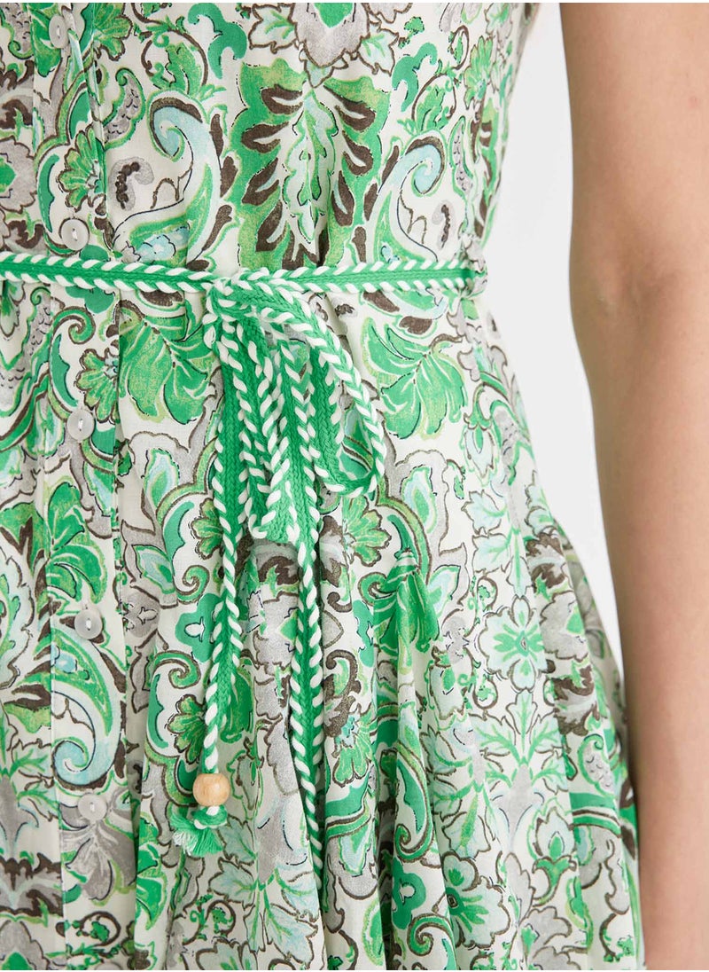 DeFacto - A-Line Shirt Collar Patterned Voile Sleeveless Mini Dress - Image 1