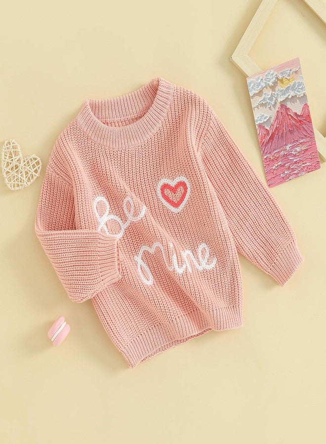 Honganda Cute Infant Baby Girl Cable Knit Oversized Sweater Heart Letter Embroidery Pullovers Jumpers Top for Valentine's Day (Pink, 9-12 Months) - Image 2