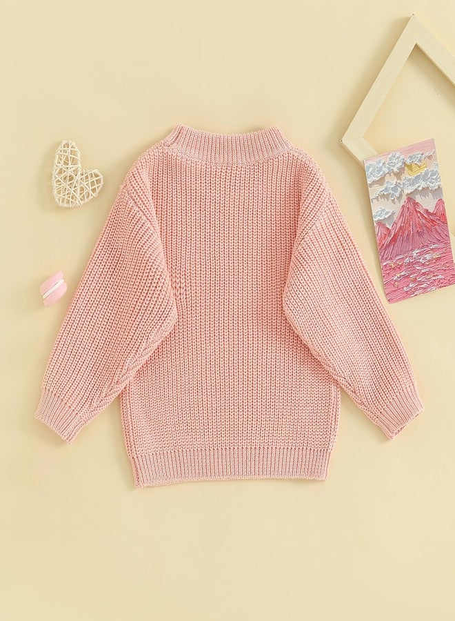 Honganda Cute Infant Baby Girl Cable Knit Oversized Sweater Heart Letter Embroidery Pullovers Jumpers Top for Valentine's Day (Pink, 9-12 Months) - Image 3