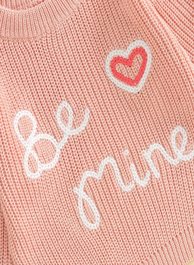 Honganda Cute Infant Baby Girl Cable Knit Oversized Sweater Heart Letter Embroidery Pullovers Jumpers Top for Valentine's Day (Pink, 9-12 Months) - Image 5