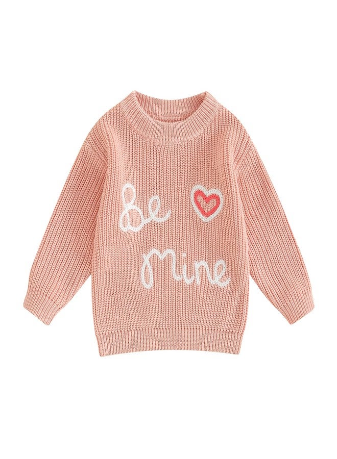 Honganda Cute Infant Baby Girl Cable Knit Oversized Sweater Heart Letter Embroidery Pullovers Jumpers Top for Valentine's Day (Pink, 9-12 Months) - Image 1