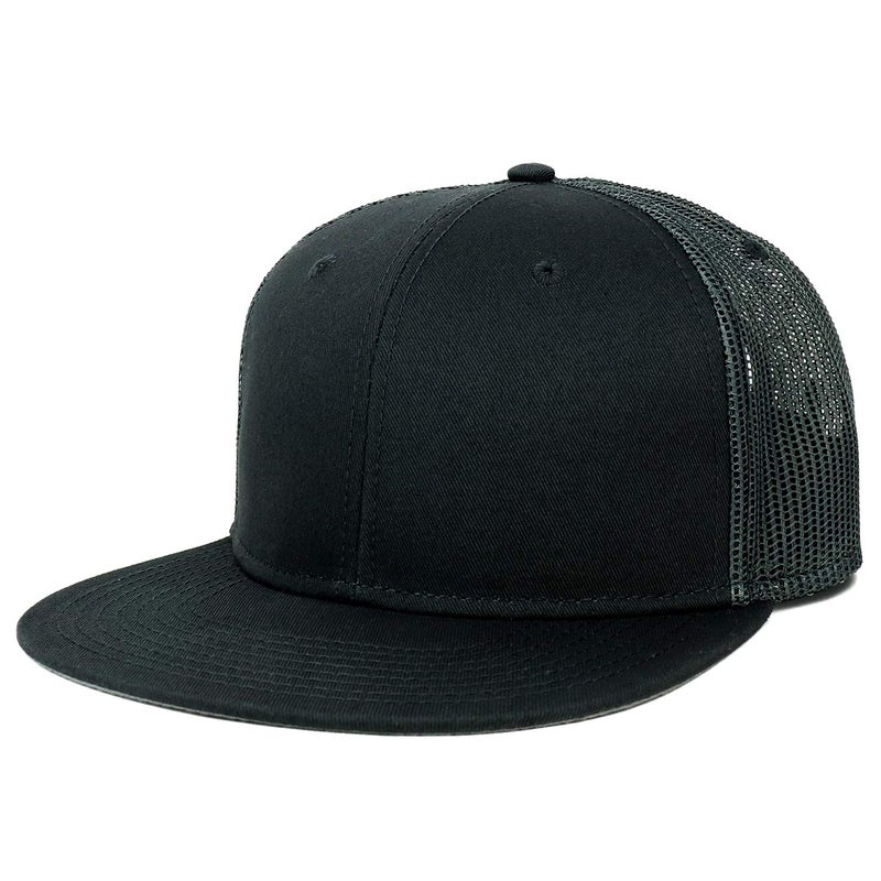 Armycrew Oversize XXL Blank Flatbill Mesh Snapback Cap - Black - 2XL - Image 1