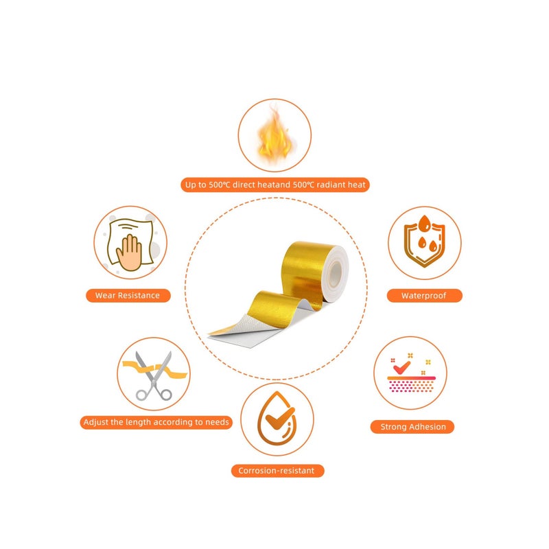 SOLARAE Heat Shield Tape Cool Tapes Aluminum Foil Heat Reflective Adhesive Heat Shield Thermal Barrier Foil Tape Self-Adhesive Heat Resistant Tape for Hose and Auto Use, 2 Rolls (Gold, 2 Inch x 32.8 ft) - Image 3