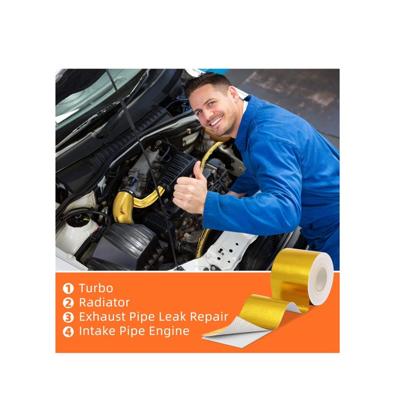 SOLARAE Heat Shield Tape Cool Tapes Aluminum Foil Heat Reflective Adhesive Heat Shield Thermal Barrier Foil Tape Self-Adhesive Heat Resistant Tape for Hose and Auto Use, 2 Rolls (Gold, 2 Inch x 32.8 ft) - Image 2