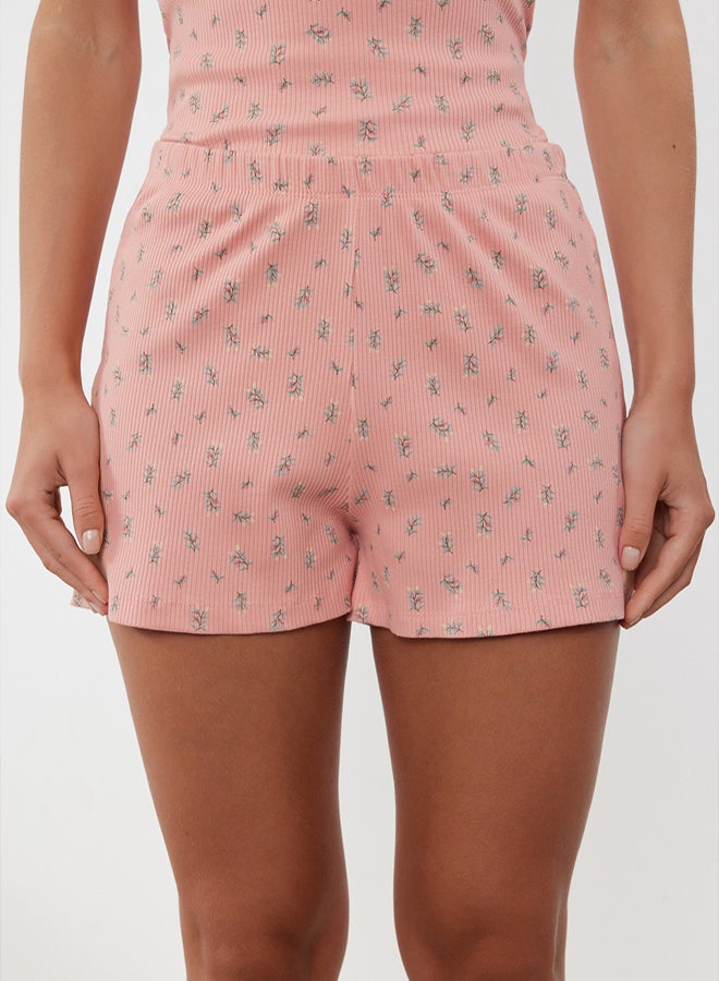 trendyol Powder Cotton Floral Lace Rope Strap Ribbed Shorts Knitted Pajamas Set - Image 4