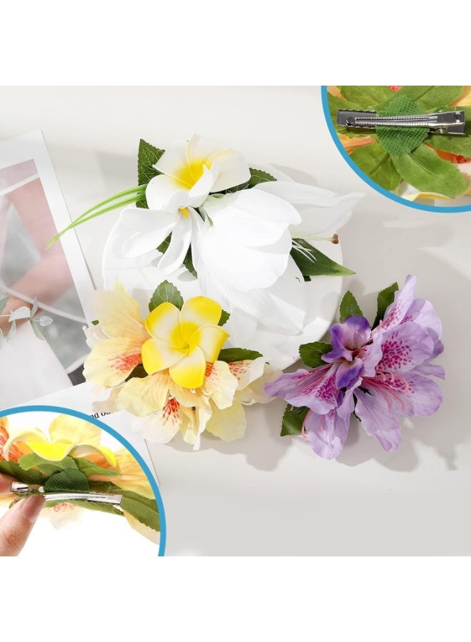 3 Pieces Hair Clip, Hawaiian Flower Hair Pins, Artificial Tropical Flower Hair Accessories, for Women in White, Yellow, Purple, for Women Girls - Image 4