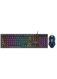 T-WOLF 104 Key Wired Keyboard Mouse Combo Cool Rainbow Color Backlight Retro Punk Style Suspended Keycaps For Office Pc Gaming  - Image 2