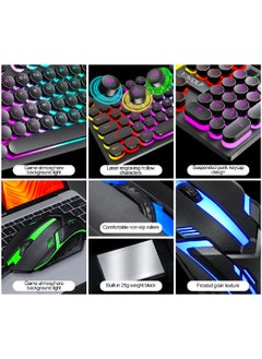 T-WOLF 104 Key Wired Keyboard Mouse Combo Cool Rainbow Color Backlight Retro Punk Style Suspended Keycaps For Office Pc Gaming  - Image 5