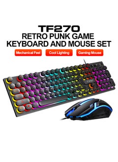 T-WOLF 104 Key Wired Keyboard Mouse Combo Cool Rainbow Color Backlight Retro Punk Style Suspended Keycaps For Office Pc Gaming  - Image 3