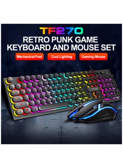 T-WOLF 104 Key Wired Keyboard Mouse Combo Cool Rainbow Color Backlight Retro Punk Style Suspended Keycaps For Office Pc Gaming  - Image 4