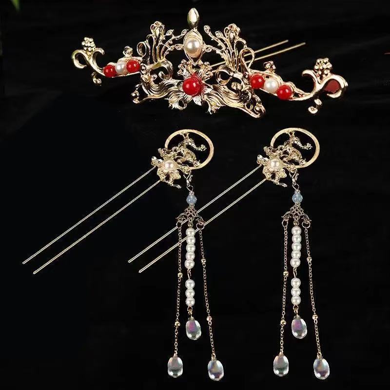 Generic Elegant Hanfu Tassel Hairpin Set X-T34 a set of send eyebrow stickers
