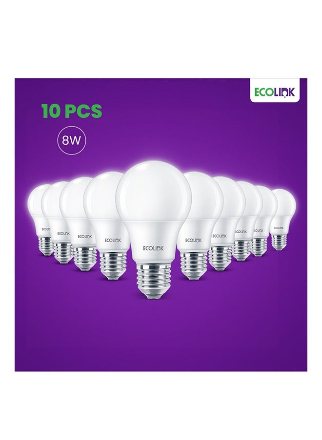 ECOLINK 10 Piece LED Light Bulb,8W,E27 Base,6500K 1CT/12 Cool Day Light  - Image 1