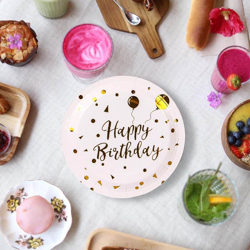EVYIENEN Paper Plates  50pcs Disposable Dessert Plates  White Gold Polka Dots  Biodegradable  Round  7inch  for Birthday Decorations Party - Image 5