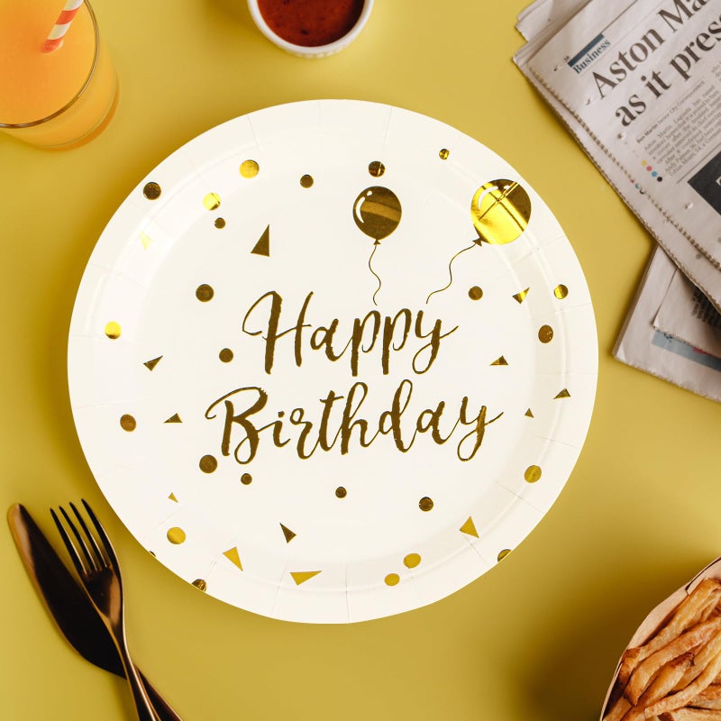 EVYIENEN Paper Plates  50pcs Disposable Dessert Plates  White Gold Polka Dots  Biodegradable  Round  7inch  for Birthday Decorations Party - Image 4