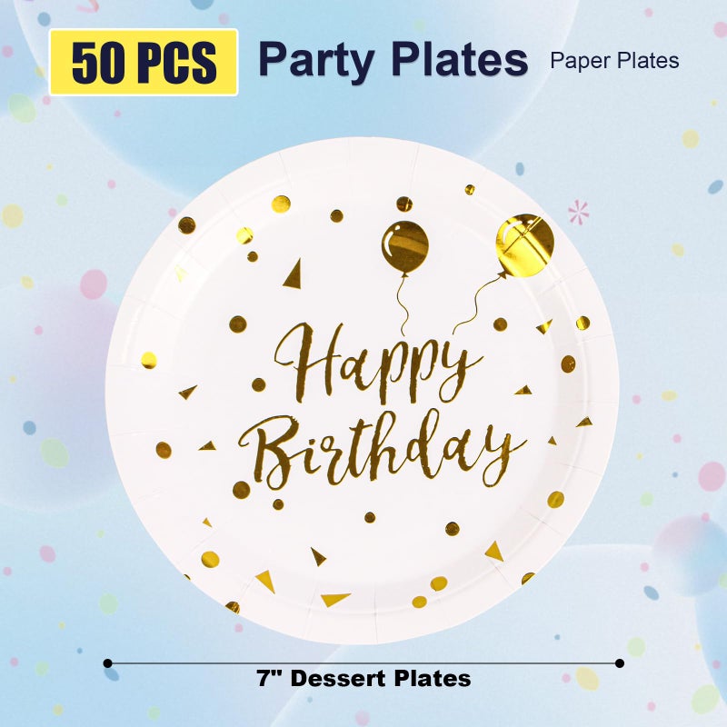 EVYIENEN Paper Plates  50pcs Disposable Dessert Plates  White Gold Polka Dots  Biodegradable  Round  7inch  for Birthday Decorations Party - Image 2