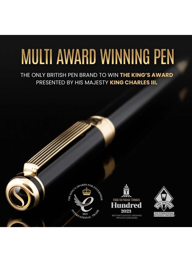 Scriveiner Black Lacquer Ballpoint Pen - Stunning Luxury Pen with 24K Gold Finish, Schmidt Black Refill, Best Ball Pen Gift Set for Men & Women, Professional Executive Office, Nice Fancy Designer Pens - Image 2