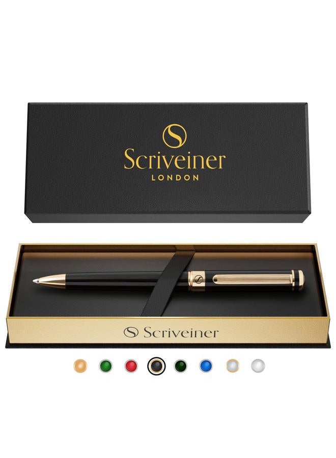 Scriveiner Black Lacquer Ballpoint Pen - Stunning Luxury Pen with 24K Gold Finish, Schmidt Black Refill, Best Ball Pen Gift Set for Men & Women, Professional Executive Office, Nice Fancy Designer Pens - Image 1