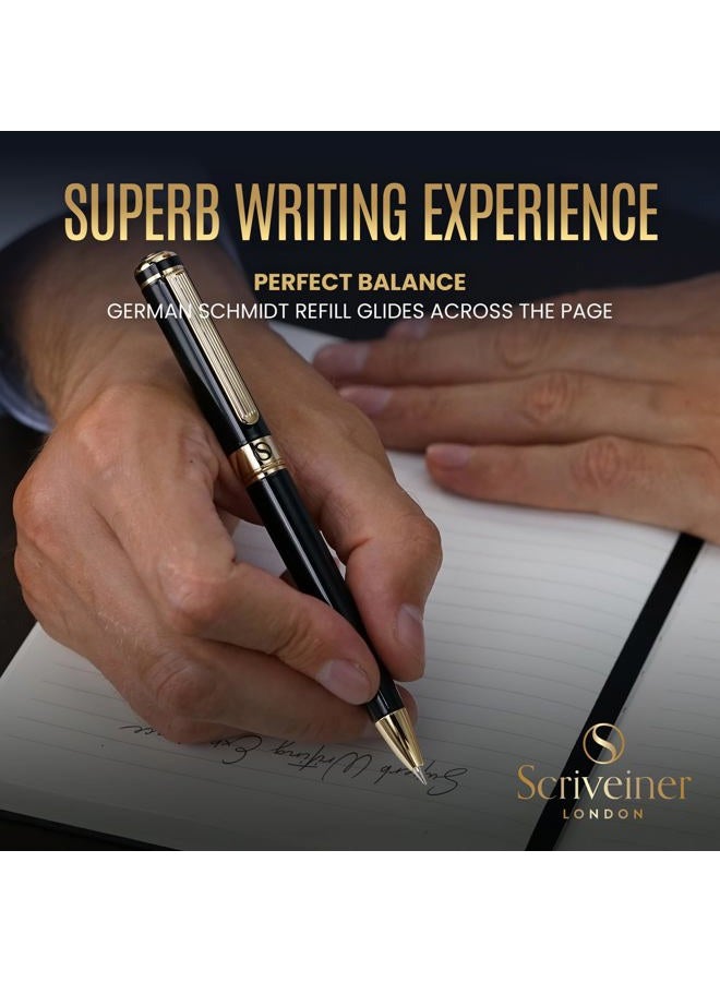 Scriveiner Black Lacquer Ballpoint Pen - Stunning Luxury Pen with 24K Gold Finish, Schmidt Black Refill, Best Ball Pen Gift Set for Men & Women, Professional Executive Office, Nice Fancy Designer Pens - Image 4