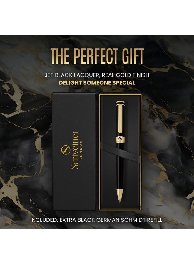 Scriveiner Black Lacquer Ballpoint Pen - Stunning Luxury Pen with 24K Gold Finish, Schmidt Black Refill, Best Ball Pen Gift Set for Men & Women, Professional Executive Office, Nice Fancy Designer Pens - Image 3