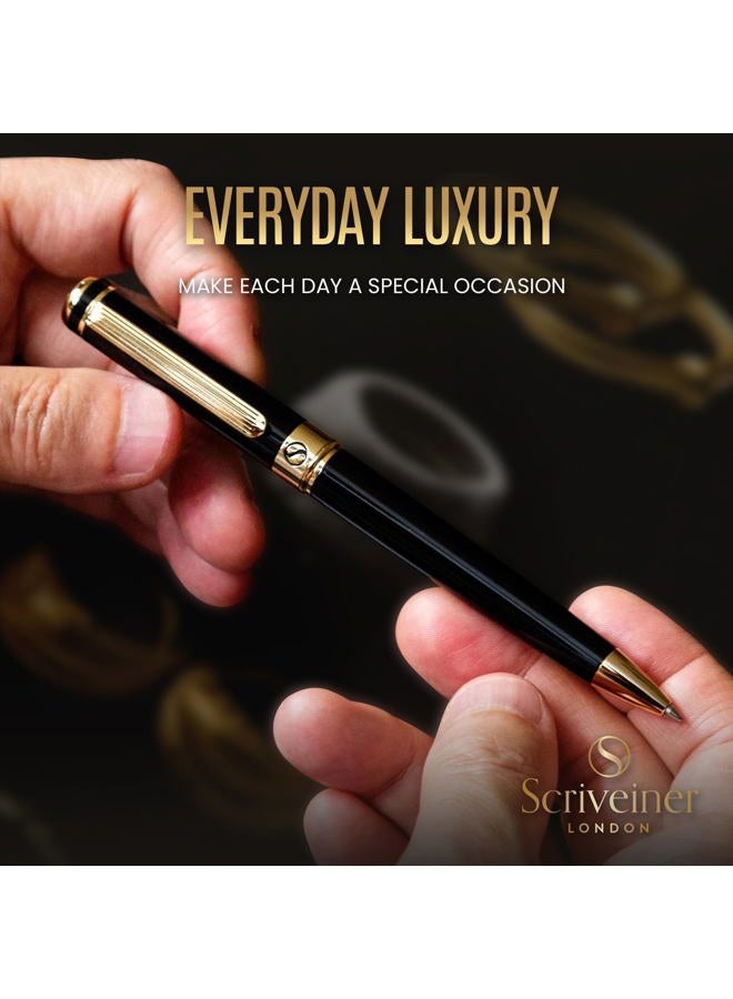 Scriveiner Black Lacquer Ballpoint Pen - Stunning Luxury Pen with 24K Gold Finish, Schmidt Black Refill, Best Ball Pen Gift Set for Men & Women, Professional Executive Office, Nice Fancy Designer Pens - Image 5