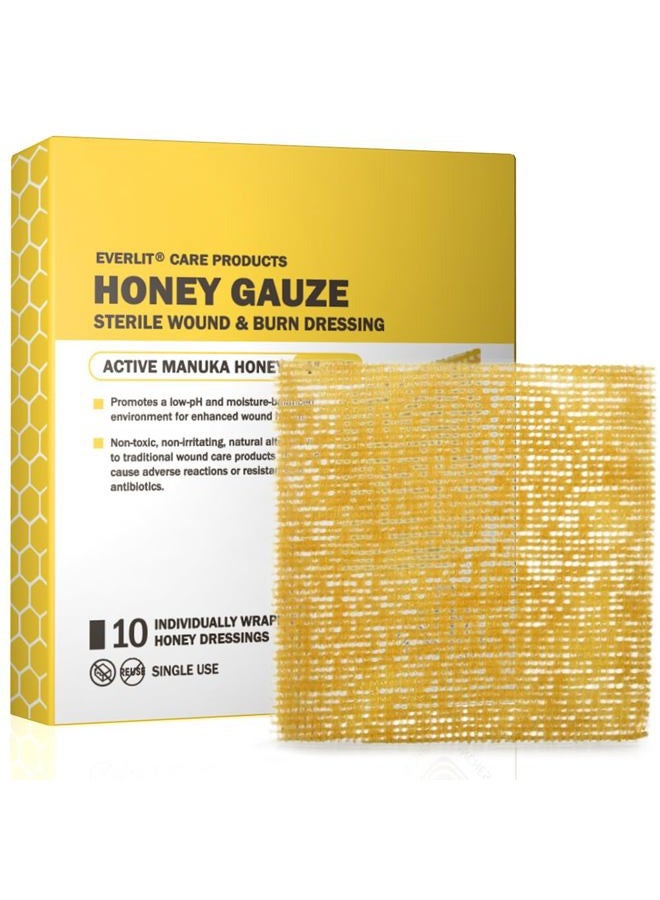 EVERLIT CARE Manuka Honey Dressing | Sterile Non-Adhesive Pads with Unadulterated Medical-Grade Honey | Advanced Healing for Burn, Chronic Wound, Donor Sites, Pressure & Diabetic Ulcer (4" Gauze) - Image 1