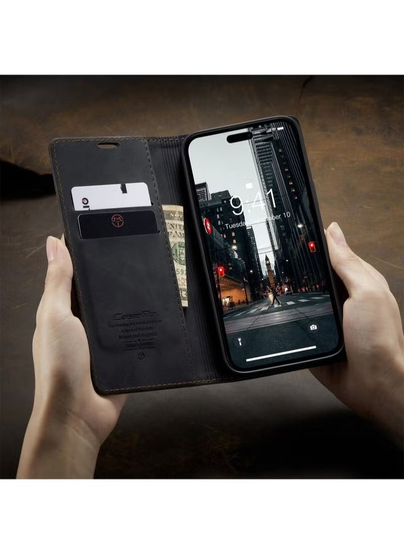CaseMe - iPhone 15 Plus Leather Case Wallet Flip Cover Card Slots Magnetic Closure Stand Phone Holder Function Fold Shockproof Protective Full Protection Anti-drop Anti-scratch Accessory For iPhone 15 Plus - Image 1