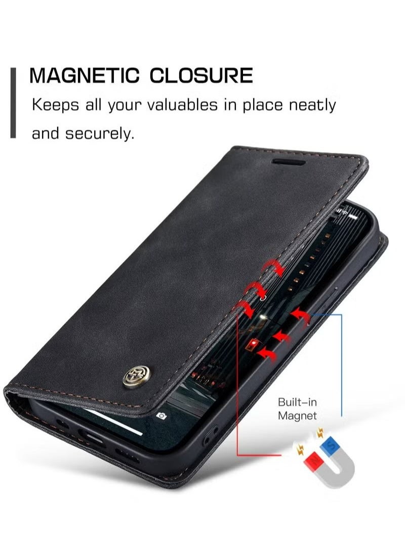 CaseMe - iPhone 15 Plus Leather Case Wallet Flip Cover Card Slots Magnetic Closure Stand Phone Holder Function Fold Shockproof Protective Full Protection Anti-drop Anti-scratch Accessory For iPhone 15 Plus - Image 1