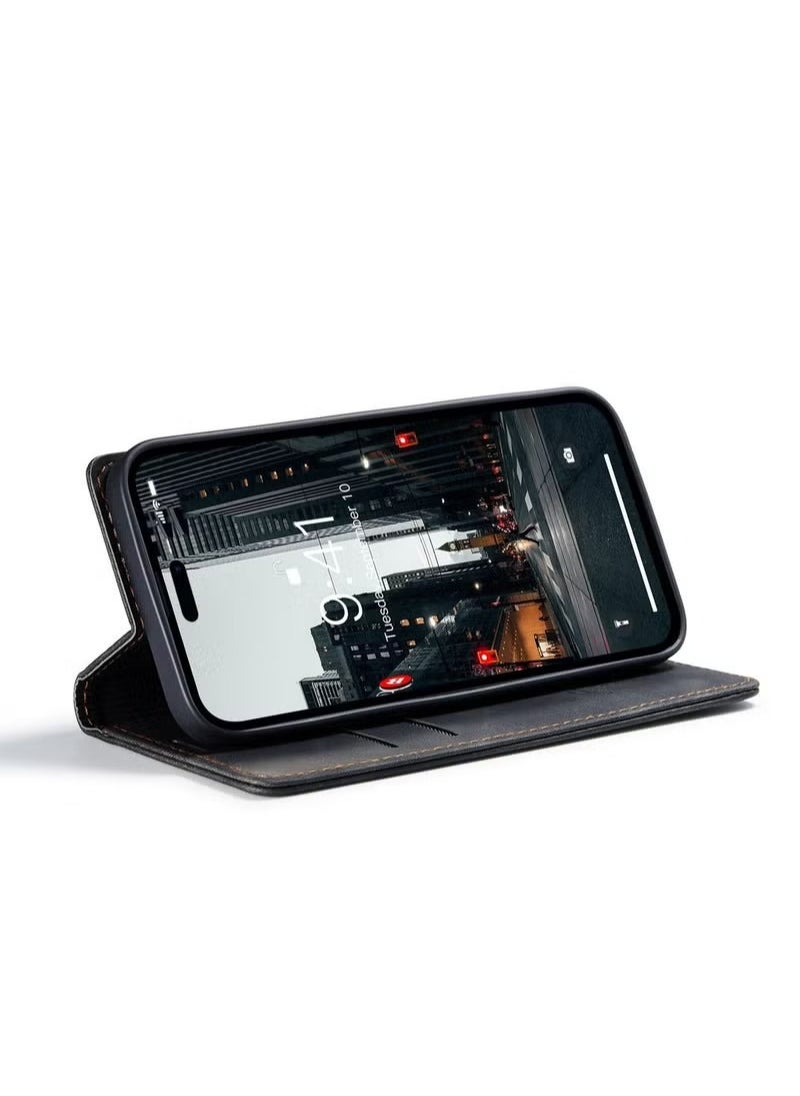 CaseMe - iPhone 15 Plus Leather Case Wallet Flip Cover Card Slots Magnetic Closure Stand Phone Holder Function Fold Shockproof Protective Full Protection Anti-drop Anti-scratch Accessory For iPhone 15 Plus - Image 1
