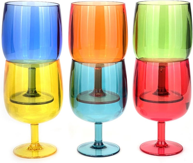 Yalin Set of 6 Unbreakable 12 oz Acrylic Plastic Wine and Water Tumbler Stackable Goblets. (Multicolor, 12 oz) - Image 2