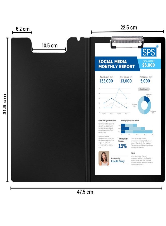 SPS Exampad A4 Plastic Clipboard - Multi-Functional File Folder Clip Board for School, Office, Travel - Perfect for Students and Professionals, School and Office - Top Clip with Cover - Black - Image 2