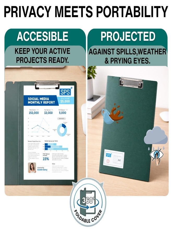 SPS Exampad A4 Plastic Clipboard - Multi-Functional File Folder Clip Board for School, Office, Travel - Perfect for Students and Professionals, School and Office - Top Clip with Cover - Black - Image 5