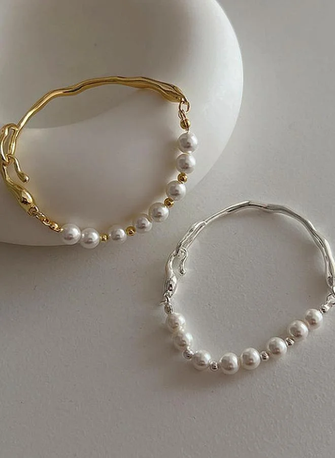 Take Two Gold Cuff Bracelet with Faux Pearls