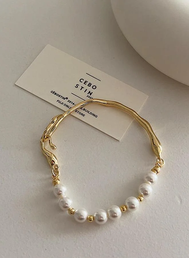 Take Two Gold Cuff Bracelet with Faux Pearls