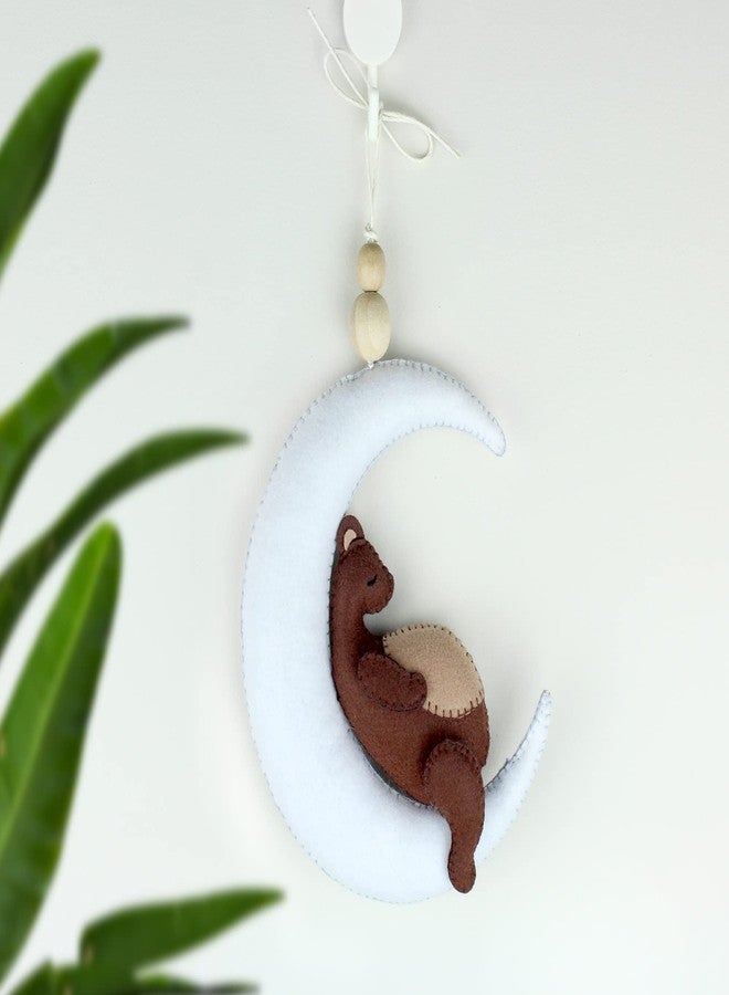 AGD Handmade Sleepy Bear on Moon Ornament, Cute Animal Decor, New Baby Toddler Gifts, Nursery Decoration Items, Birthday Party Return Gifts, Gender Neutral Kid Room Wall Hanging - Image 2
